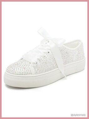 Lace Platform Wedding Sneakers Rhinestone Bridal Tennis Shoes 1.46in
